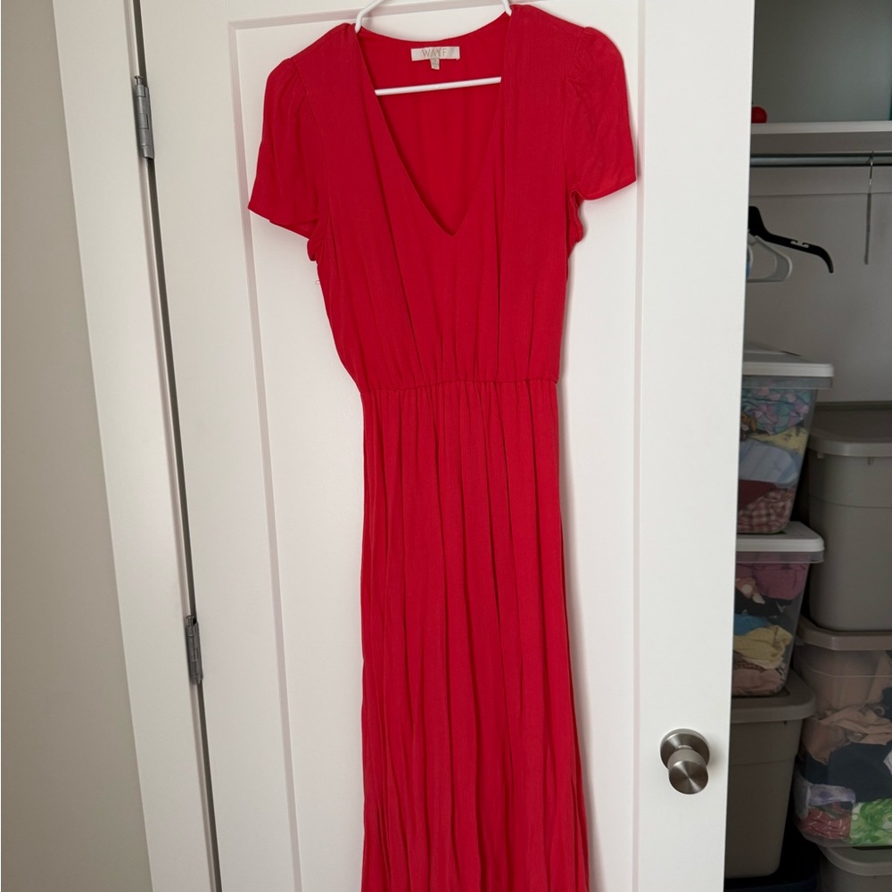Wayf Red Ribbed V-Neck Sundress Wedding Guest